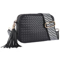 Woven Crossbody Bag Small Crossbody Bags for Women Leather Purse Trendy Boho Shoulder Bag for Women - color: Black