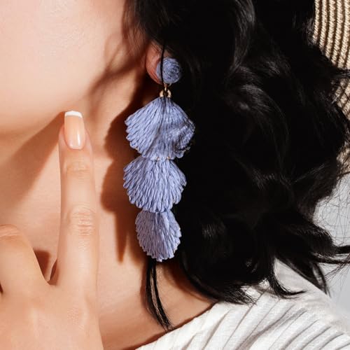 Boho Raffia Earrings Starfish Shell Seashell Dangle Drop Earrings Cute Statemnet Trendy Jewelry Summer Beach Outfits for Women - color: Lilac, size: Shell