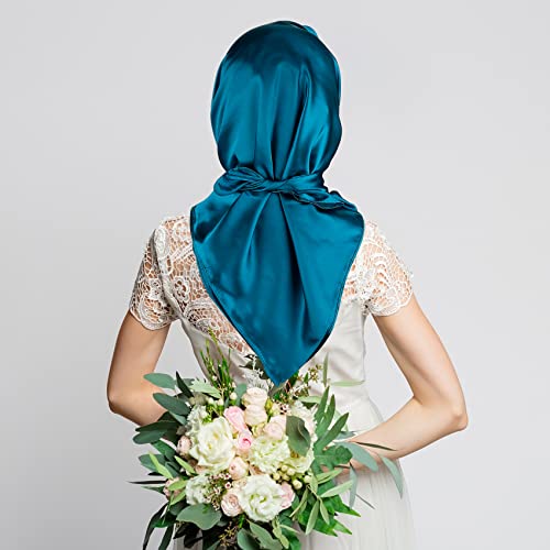 NZKNP Silk-Like Head Scarf - Women's Bandana Wraps - color: 16-turquoise, size: 35"*35"