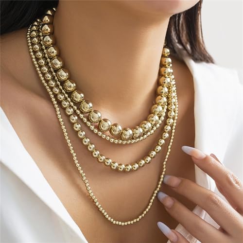 YBMYCM Layered Gold Chunky Necklaces Multi Strand Bead Necklace Wedding Bridesmaid Necklace Jewelry For Women - style: 4PCS Gold Chain