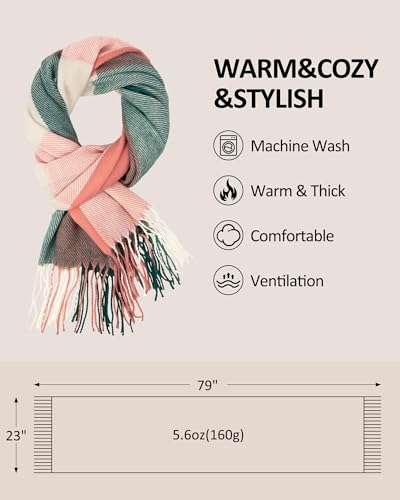 Loritta Womens Scarf Fashion Long Plaid Shawls Wraps Big Grid Winter Warm Lattice Large Scarves Gifts - color: B-pink Green Lattice