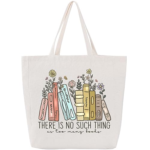 LEADO Cute Canvas Tote Bag with Pocket, Book Lovers Gifts - Mothers Day, Birthday, Book Club Gifts for Book Lovers Women - Reading Accessories, Librarian, Bookish, Readers, Teacher, Library Present