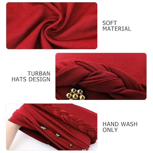 African Women Turban Caps Pre-Tied Twisted Turbans Head Scarf for Women Hair Wraps Cover Beanie Cancer Chemo Headwear - color: 1 Pack Twisted Braid: Gold Bead Burgundy