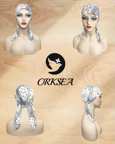 Chemo Headwear for Women Pre-Tied Head Scarf Headwraps Soft Turbans Cancer Hats Chemo Beanie Coverings Scarves - color: White Nuts