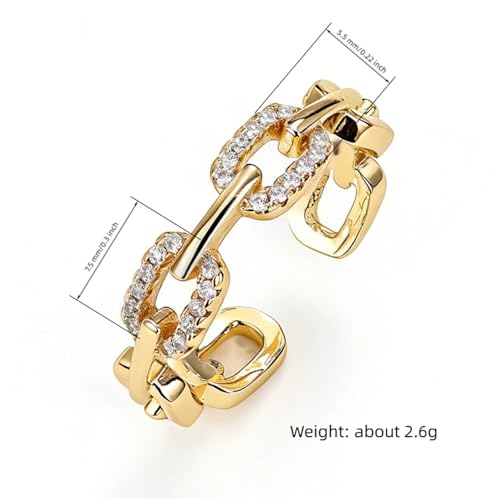 Chain-Shaped Opening Women's Ring with Micro-Pave Cubic Zirconia - color: Gold Color