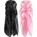 SATINIOR 35 Inch Silky Head Scarf 2 Pcs Large Square Neck Scarf Sleeping Hair Wrapping Satin Bandana for Women - color: Pink, Black, style: Classic