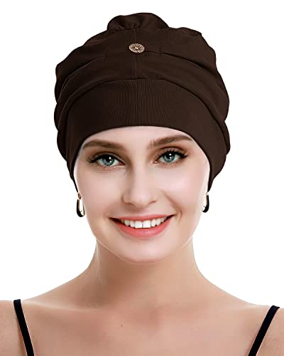 osvyo Cotton Chemo Turbans for Women Cancer Hairloss hat - Cotton Lightweight Headwear Sealed Packaging - color: Cotton Coffee