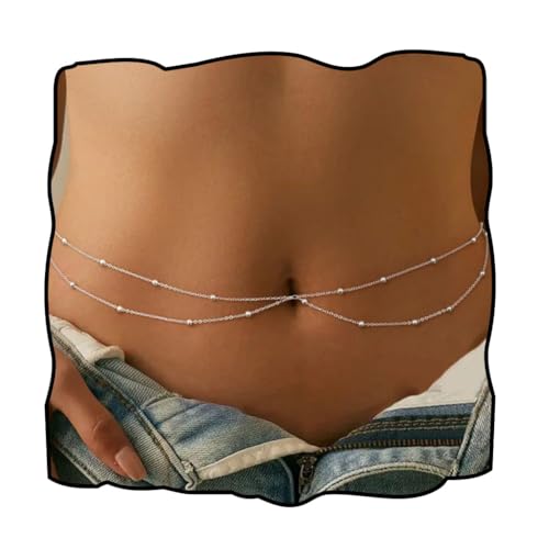 Rhinestone Waist Chains Crystal Waist Chain with Pendant Abdominal Chain Thin Minimalist Body Chain Jewelry for Women Beach Rave - style: B-Beads-Sliver