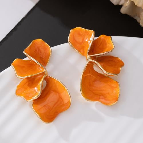 Chunky Earrings Big Statement Earrings for Women Trendy Large Floral Ginkgo Leaf Flower Earring Irregular Long Drop Dangle Earrings Chunky Jewelry - style: 1 - Orange
