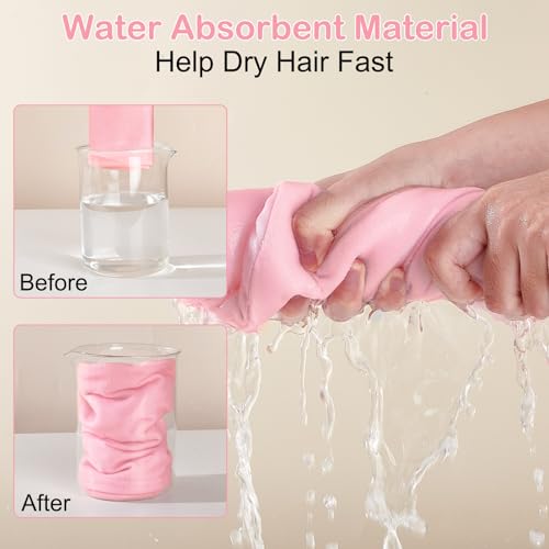 Basumee Microfiber Hair Towel Wrap for Kids 2 Pack Rapid Drying Hair Towel with Button Hair Turbans for Wet Hair Wraps Head Towel Wrap for Women and Girls - color: Pink Gray