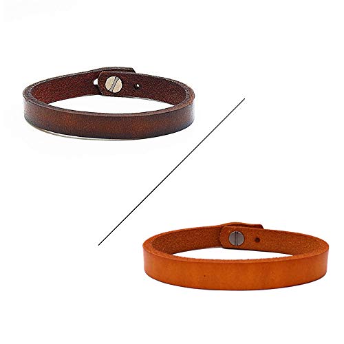 Mens Genuine Leather Bracelet - Handmade Adjustable Leather Cuff Bracelet punk Style leather wrap Wristband for Men - color: A-(Brown + Yellow)