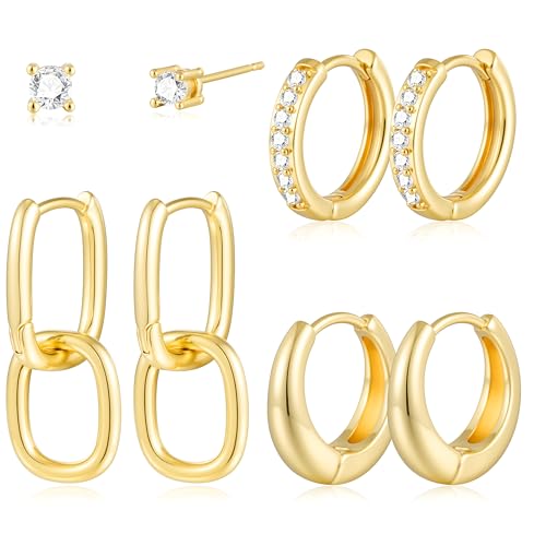 Small Gold Hoop Earrings Set for Women, 14K Gold Plated Lightweight Earrings Sets for Multiple Piercing, Hypoallergenic Huggie Gold Hoops Earrings for Women Jewelry - color: Gold-D