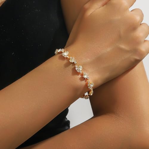 Bridal Wedding Jewelry Set Gold Silver Rhinestone Necklace Earrings Bracelet Set for Brides Bridesmaid Prom Costume Accessories - color: Gold