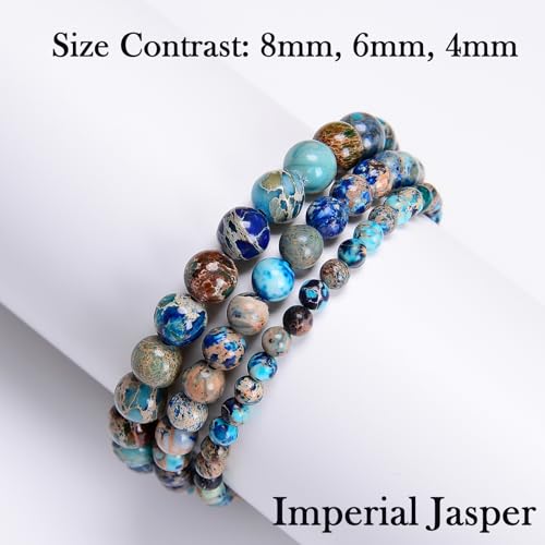 468Handmade Adjustable Natural Gemstone Crystal Bracelet Healing Power Energy Inspirational Gifts with Card for Unisex - color: 11-Imperial Jasper (Auspicious), size: 4mm