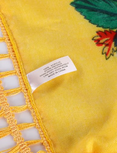 MJ SERECA Acrylic Bandana Printed Hair Scarf Square Ukrainian Head Scarf Floral Babushka Neck Scarf for Women 30"/42"/60" - color: Yellow With Tassel