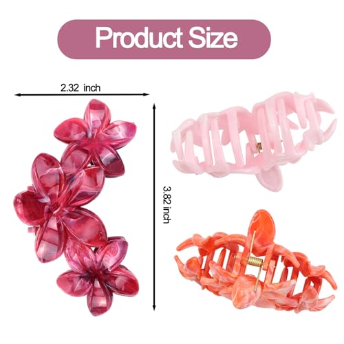 4Pcs Cute Hawaiian Flower Claw Hair Clips for Women Pink Red Large Claw Clips for Thick Thin Hair Strong Hold Beach Hair Accessories for Women and Girls - color: 01-Colorful