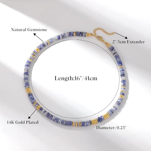 KissYan Boho Beaded Choker Necklace for Women, Gemstone Choker Natural Stone Freshwater Pearl Surfer Necklaces 14K Gold Plated Summer Beach Handmade Jewelry - color: S-Dark Blue