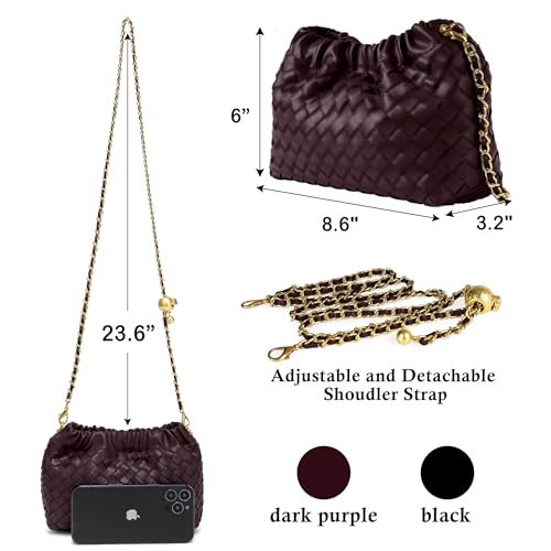 Joryin Woven Women's Crossbody Bag & Evening Purse, Trendy Dumpling Clutch & Hobo Cloud Shoulder Bag Trendy Dumpling Clutch - color: Woven Leather-dark Purpple