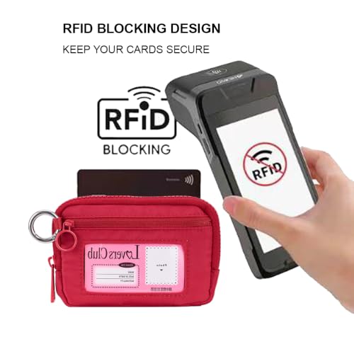 Wristlet Wallet for Women Mini Zip Card Case with Clear ID Window Zipper Coin Purse Lightweight Portable Keychain Wallet - color: Burgundy