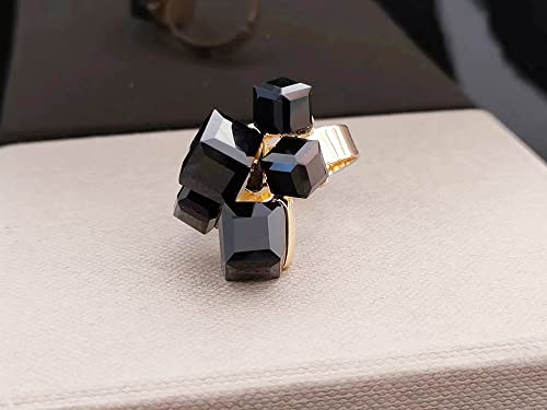 Hebelee Boho Square Crystal Statement Ring for Women Gold-Toned Adjustable Expandable Promise Engagement Geometric Rings Comfort Fit Elegant Art Deco Birthday Christmas Cocktail Party Y2K Jewelry - color: Black