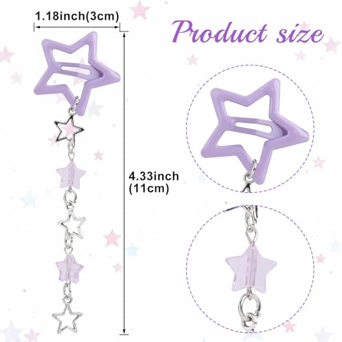 Pndeyo 2pcs Star Tassels Hair Clips for Women, Non-Slip 2000s Y2k Snap Barrettes, Cute Star Beaded Pendant Pin Accessories for Braid Long Short Thin Thick Hair - Purple - color: Purple-A Style