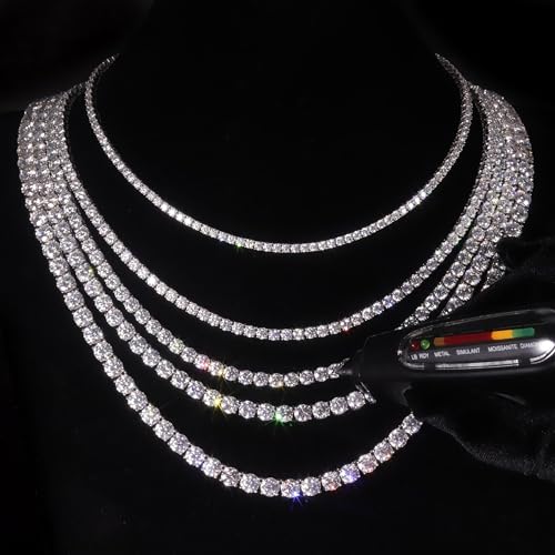 Gem's Beauty Moissanite Tennis Necklaces for Women Gifts 2-6.5mm 925 Silver Tennis Necklace Men D Color Round Cut Diamond 4.59-112.00CT