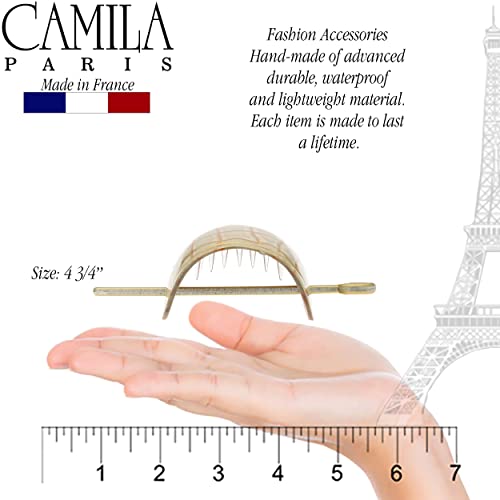 Camila Paris CP3341 French Hair Bun Holder Cover Cap Hair Updo, White and Gold, Hair Pin Thru, Strong Hold Grip Hair Clips for Women, No Slip and Durable Styling Girls Hair Accessories, Made in France - color: White/Gold