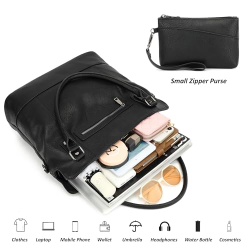 TANTOMI Tote Bag for Women Vegan Leather Purses and Handbags Ladies Waterproof Big Shoulder Bag for Travel - color: Black.d