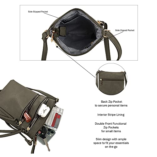 DELUXITY Crossbody Purse Bag Shoulder Bag Multi Pocket Zipper Purse - color: Dark Sage