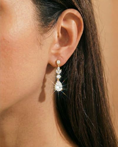 HANLI Dangle Earrings for Women – 14K Gold Plated/Silver Drop Earrings Sparkly CZ Gold Dangle Earrings Elegant Dangling Earrings for Wedding Bridal Prom Jewelry - color: 1-Dangle CZ Gold