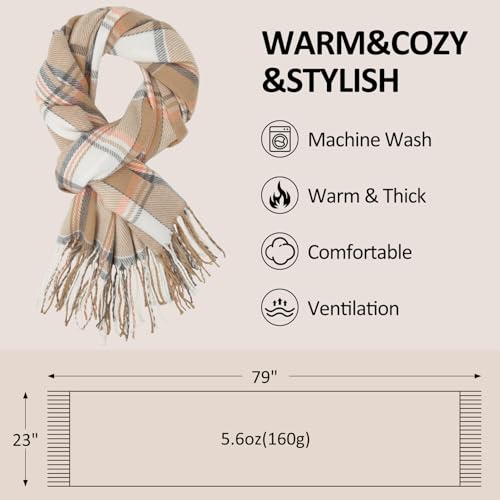 Loritta Womens Scarf Fashion Long Plaid Shawls Wraps Big Grid Winter Warm Lattice Large Scarves Gifts - color: E-brown Beige Lattice
