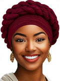 Woeoe Women African Turbans Pre-Tied Twisted Grey Hat Rhinestone Stretchy Head Wrap for Church Party - color: Claret