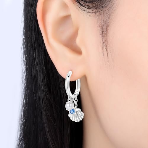 925 Sterling Silver Dangle Earrings for Women, Butterfly&Bee Animals Design, Hypoallergenic Jewelry gifts - color: Pearl starfish shell earrings