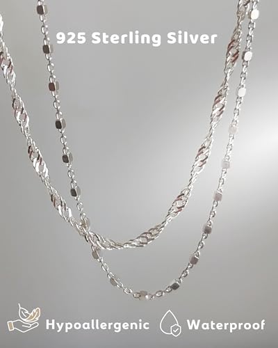 Annika Bella Double Stranded Sterling Silver Bracelet for Women, Dainty Waterproof Chain Bracelet for Women, Teen (Twirl & Satellite Chains)