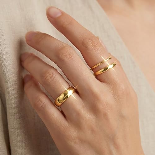 Gold Band Rings for Women Men Non Tarnish, Wedding 14K Gold Plated Stackable Ring Set for Couples, Dainty Thin Plain Simple Promise Dome Band Thumb Pinky 1mm 3mm 5mm Jewelry Gift Comfort Fit Size 3-13 - color: Gold-1mm 3mm 5mm, size: 8.5