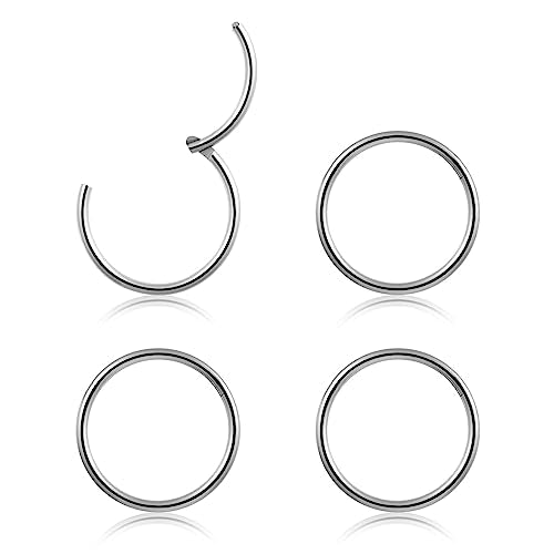 4Pcs 16G 18G 20G Surgical-Steel-Piercing-Ring-Nose-Rings-Hinged-Hoop-Earrings,6mm 8mm 10mm 12mm Seamless Stainless Steel Clicker Eyebrow Septum Piercing Hoop,Sliver Black Gold Rose Gold Rainbow Body Jewelry Set - color: 20G 8mm Silver