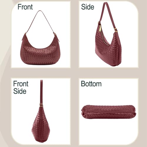 Shoulder Bag Handbag for Women Crossbody Tote Bags Woven Purse Clutch Women's Medium Underarm Hobo With Pocket Large - color: Burgundy