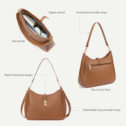 CLUCI Hobo Bags for Women, Vegan Leather Tote Handbag, Water Repellent Shoulder Purses, Crossbody Bag with Adjustable Strap - color: C-brown-large