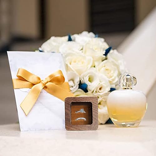 Wooden Ring box，Clear Skylight Ring Case,Solid Wood Square Jewelry Storage Box-ring bearer pillow for Wedding Ceremony, Engagement(Brown velvet) - color: Transparent skylight - 1 slot - Brown velvet