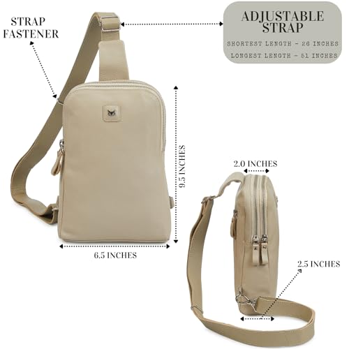 Leather Sling Bag for Women Genuine Crossbody Purse Small Trendy Cross Over Chest with Phone and Credit Card Slots (Beige Nappa) - color: Beige Nappa