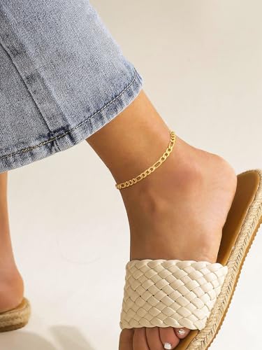 FindChic Stainless Steel Ankle Bracelets for Women, Waterproof Figaro/Cuban/Box/Beaded Chain Anklets, Summer Beach Foot Jewelry, 8.5''-10.5'' Adjustable Length, with Gift Box - style: A Figaro Chain-Gold