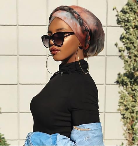 DRESHOW Turban Pre-Tied Twisted Hat Thread African Head Wraps for Black Women Chemo Cancer Cap Braid Hair Cover - color: 1 Pack Tie-dye Gradient: Khaki