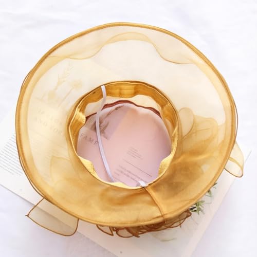 ORIDOOR Women’s Organza Church Tea Party Wedding Fascinator Derby Hat Wide Brim Sun Hats - color: D1-gold