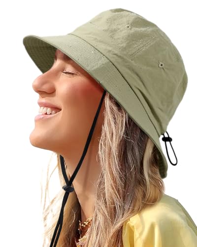 Water-Resistant Bucket Hat for Women Men Rain Hat UPF 50+ Boonie Sun Hat Foldable Summer Floppy Fishing Safari Hats - color: Light Green