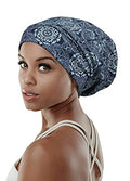 Adjustable Satin Lined Sleep Cap for Dreadlocks Curly Hair Large Head-Stay On Overnight - color: Dark Blue