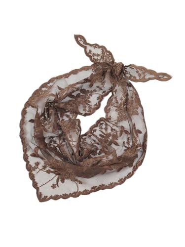 SweatyRocks Women's Floral Embroidery Lace Triangle Hair Scarf Headband Sheer Hair Bandana - color: Brown, size: One Size