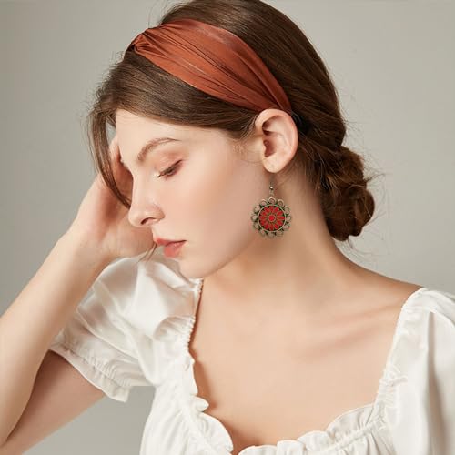 Bohemian Lightweight Vintage Copper Enamel Flower Hollow Dangle Drop Earrings Handmade Retro Circle Floral Hook Earrings For WomenJewelry Gifts - color: Red