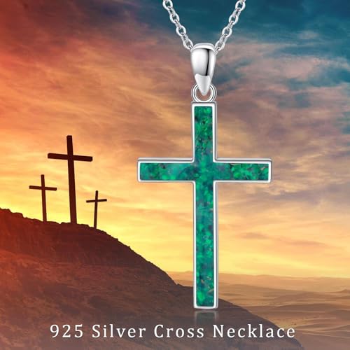 Cross Necklace 925 Sterling Silver Turquoise Christian Pendant Religious Cross Jewelry Christmas Gifts for Women Men - style: Malachite