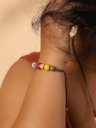 MINACHI Bohemian Colorful Ceramic Bead Adjustable Leather Bracelet, Boho Hippie Summer Jewelry Gift for Women - color: S02A