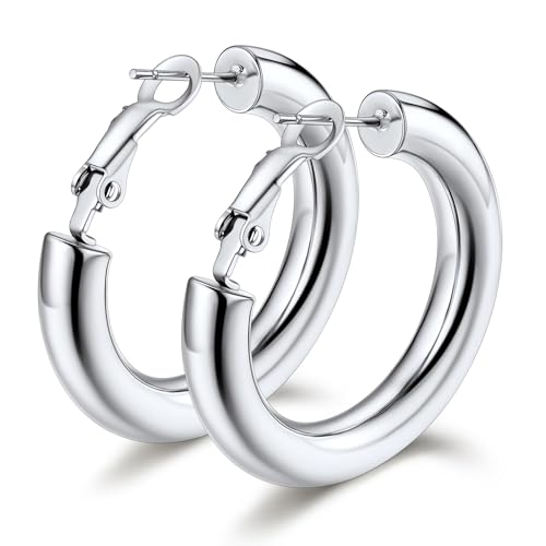 Bestyle 5mm Thick Gold Hoop Earrings Hypoallergenic Hoops for Sensitive Ears Trendy Lightweight Chunky Earrings for Women 30/40/60/80mm - color: 01-Silver, size: 30mm